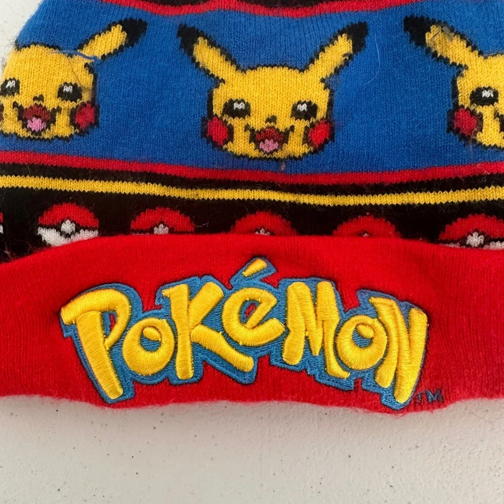 Pokemon Pikachu Beanie Hat Black‎ Red Blue Youth Size 4-16 Winter Warm